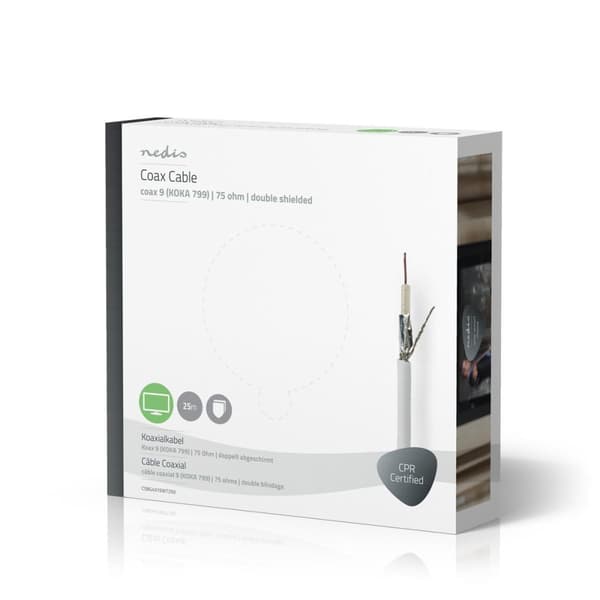 Nedis Coax Kabel På Rulle | RG59 | 75 Ohm | Dobbelt afskærmet | ECA | 25.0 m | Coax | PVC | Hvid | Gaveæske