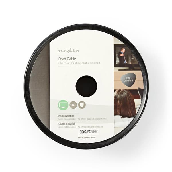 Nedis Coax Kabel På Rulle | Mini Coax | 75 Ohm | Enkelt afskærmet | ECA | 100.0 m | Coax | PVC | Hvid | Rulle