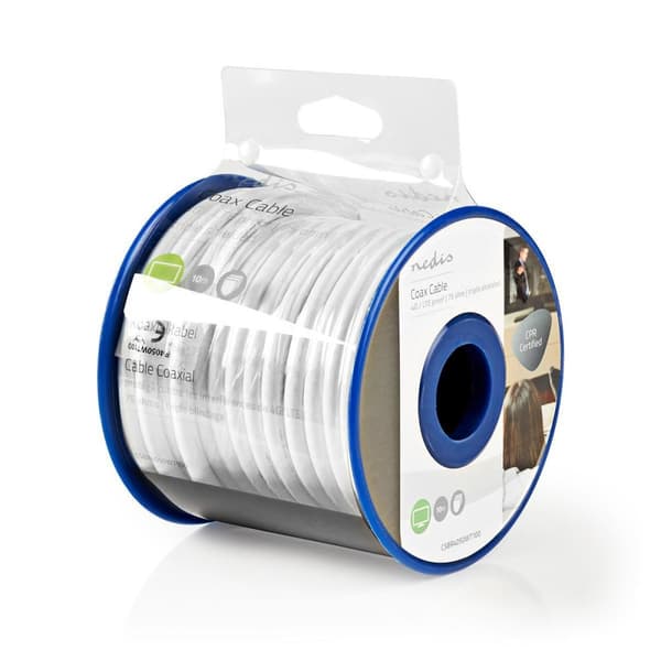 Nedis Tale Kabel på Snelle | 4G / LTE secure | 75 Ohm | Trippel Skjermet | ECA | 10.0 m | Koax | PVC | Hvit | Rull
