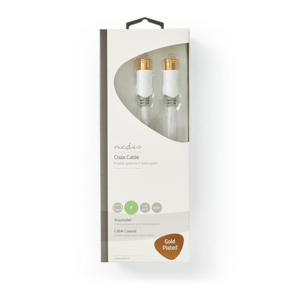 Nedis F Quick - F Quick Cables | F Han Quick | F Han Quick | Gull belagt | 75 Ohm | Dobbelt skjermet | 5.00 m | Rund | PVC | Hvit | Vindus boks