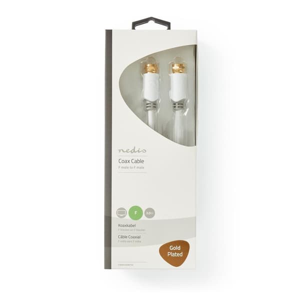 Nedis Satellite & Antennekabel | F Han | F Han | Gull belagt | 75 Ohm | Singel Skjermet | 3.00 m | Rund | PVC | Hvit | Vindus boks