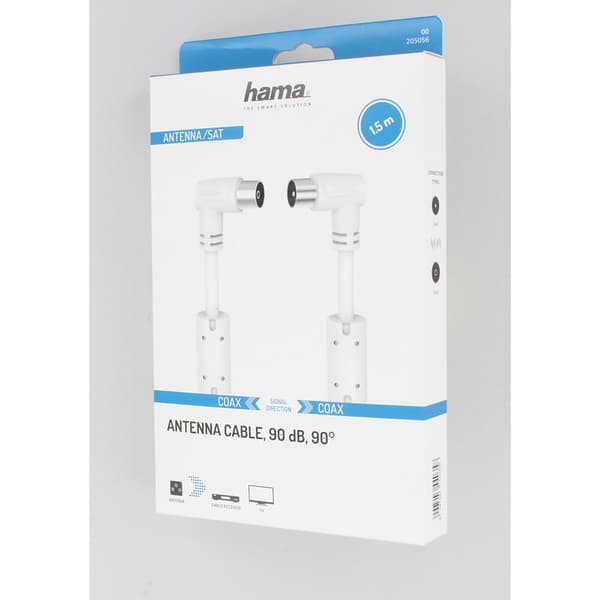 Hama Antennekabel Vinklet 90dB Hvit 1.5m