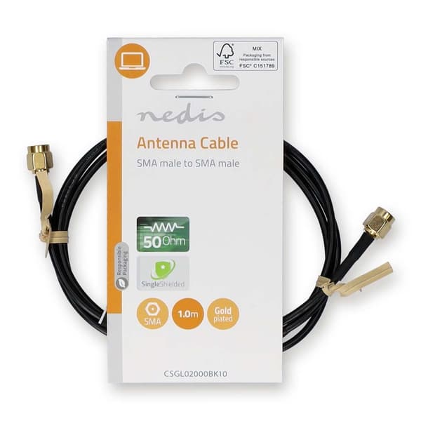 Nedis Antennikaapeli | SMA uros | SMA uros | Kullattu | 50 Ohm | Yksinkertainen suojaus | 1.00 m | Pyöreä | PVC | Musta | Label