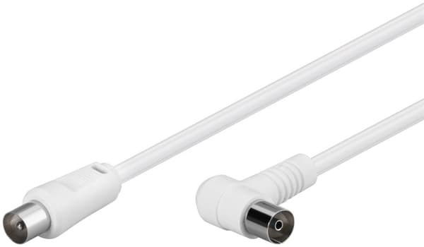 Goobay Vinklet antennekabel (80 dB), dobbeltskjermet koaksialplugg &gt; koaksialstikkontakt 90° (helskjermet), 1,5 m