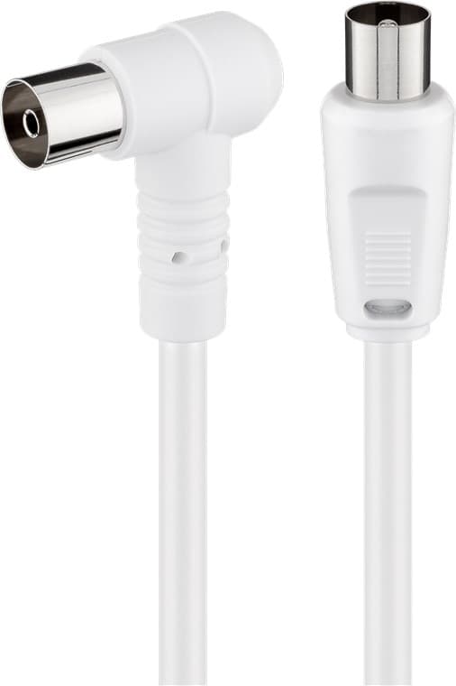 Goobay Vinklet antennekabel (80 dB), dobbeltskjermet koaksialplugg &gt; koaksialstikkontakt 90° (helskjermet), 1,5 m