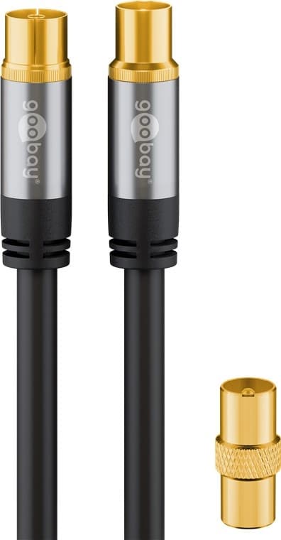 Goobay TV-antennkabel (135 dB), 4x skärmad guldpläterad, koaxial-uttag > koaxial-plugg, 3 m