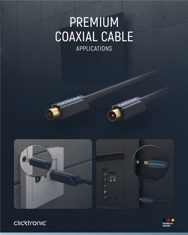 ClickTronic Koaxialkabel Premiumkabel | Koaxialkontakt  Koaxialkoppling | 2,0 m | > 95 dB