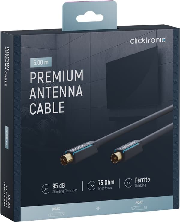 ClickTronic Koaxialkabel Premiumkabel | Koaxialkontakt  Koaxialkoppling | 5,0 m | > 95 dB