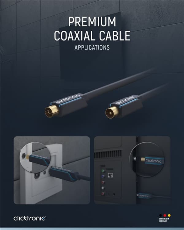 ClickTronic Koaxialkabel Premiumkabel | Koaxialkontakt  Koaxialkoppling | 5,0 m | > 95 dB