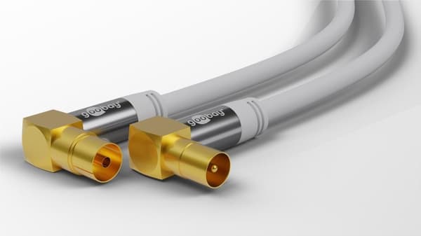 Goobay TV-antennkabel (135 dB), 4x skärmad guldpläterad, koaxial-uttag 90° > koaxial-plugg 90°