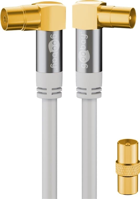 Goobay TV-antennkabel (135 dB), 4x skärmad guldpläterad, koaxial-uttag 90° > koaxial-plugg 90°, 2 m