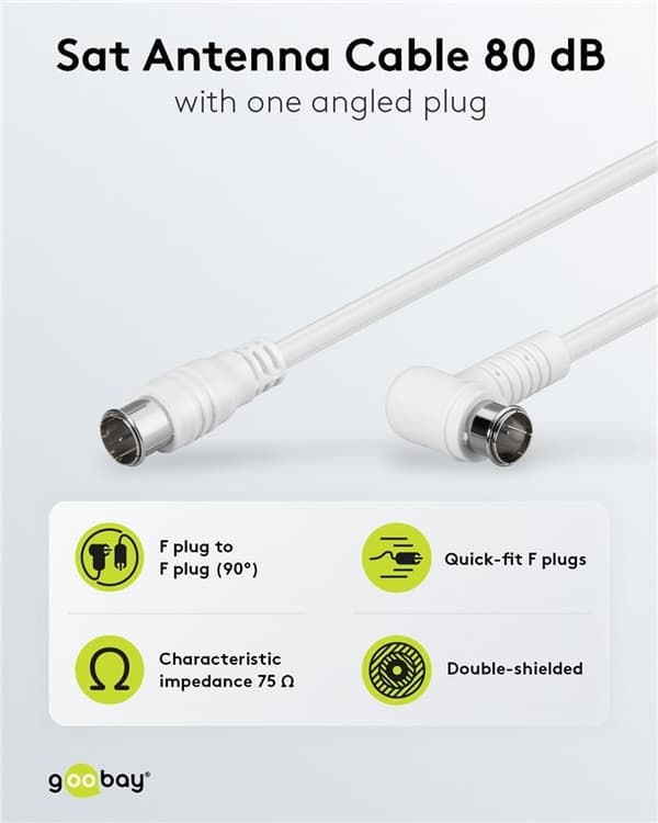 Goobay Vinklad SAT-antennkabel (80 dB), dubbelskärmad F-plugg (quick) > F-plugg (quick) 90° (helt avskärmad)