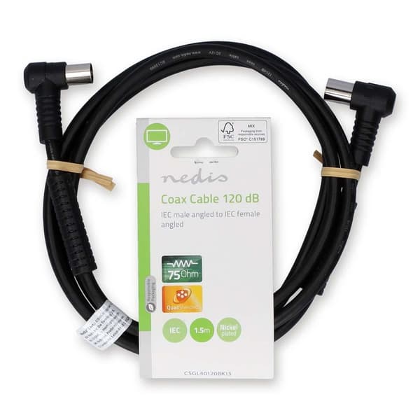 Nedis Koaksiaalikaapeli | IEC (Coax) Uros | IEC (Coax) Naaras | Niklattu | 120 dB | 75 Ohm | Nelinkertainen suojaus | 1.50 m | Pyöreä | PVC | Musta |