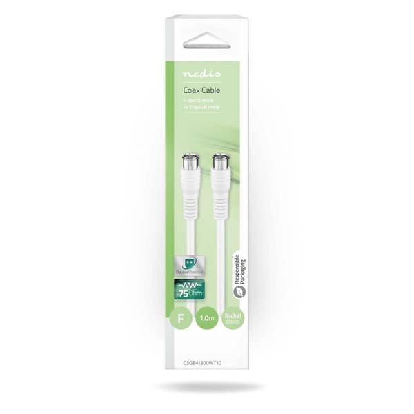Nedis Satellite & Antenn kabel | F Hane Quick | F Hane Quick | Nickelplaterad | 75 Ohm | Dubbelskärmad | 1.00 m | Rund | PVC | Vit | Låda