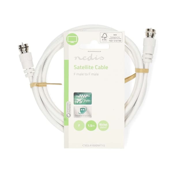 Nedis Satellite & Antenn kabel | F Hane | F Hane | Nickelplaterad | 75 Ohm | Dubbelskärmad | 1.50 m | Rund | PVC | Vit | Label