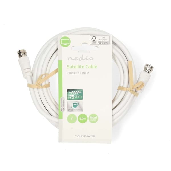 Nedis Satellit & Antennekabel | F Han Quick | F Han Quick | Nikkelplateret | 75 Ohm | Dobbelt afskærmet | 5.00 m | Runde | PVC | Hvid | Label