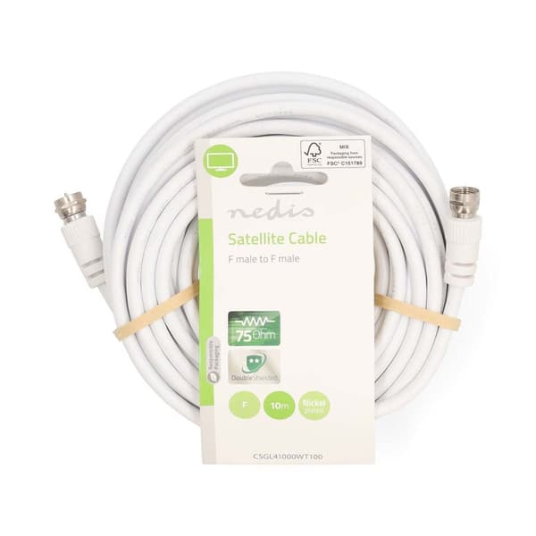 Nedis Satellit & Antennekabel | F Han Quick | F Han Quick | Nikkelplateret | 75 Ohm | Dobbelt afskærmet | 10.0 m | Runde | PVC | Hvid | Label