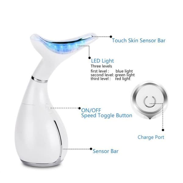 LED-fotonterapi Nack- och ansiktslyftande massageapparat Vibration Hud Stram Minska Dubbelhaka Anti Skrynkla Ta bort enhet