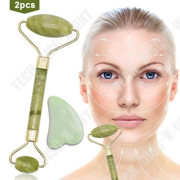 Rouleau av Jade och GuaSha-set för ansiktsvård, anti-aging, naturligt föryngrande rynkresande, stramande, ung och vacker hud