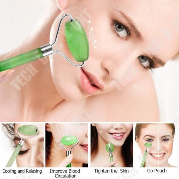 Rouleau av Jade och GuaSha-set för ansiktsvård, anti-aging, naturligt föryngrande rynkresande, stramande, ung och vacker hud