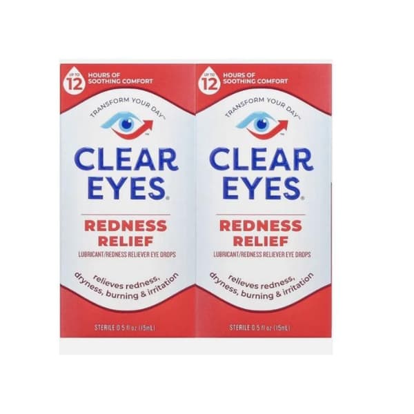 Ögondroppar - Clear Eyes - Rodnadslindring - Förpackning 2 x 15 mL - Lindrar rodnad