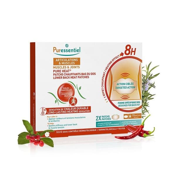 Puressentiel leder och muskler Pure Heat värmeplåster för nedre rygg 2 enheter