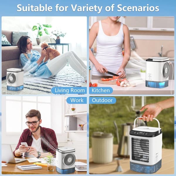 OBOSOE kannettava ilmanjäähdytin 4-in-1 – Mini AC 900 ml:n vesisäiliöllä, tuulettimella ja ilmankostuttimella, 3 tuulitilaa