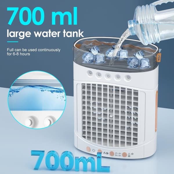 OBOSOE Mini luftkøler 4-i-1 med 600 ml vandtank – Mini klimaanlæg til soveværelse, kontor, bil og camping