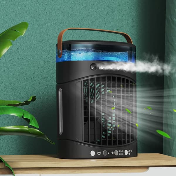 OBOSOE Mini luftkøler 4-i-1 med 600 ml vandtank – Mini klimaanlæg til soveværelse, kontor, bil og camping