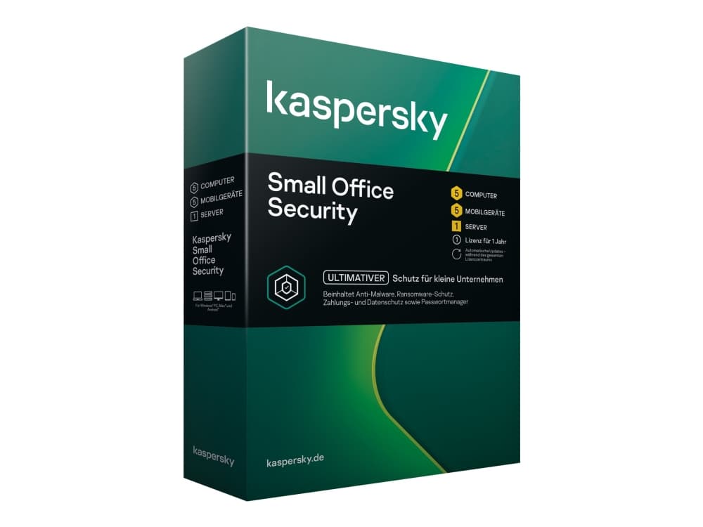 Kaspersky Small Office Security - (v. 7) - bokspakke (1 år) - 1 filserver, 5 mobile enheter, 5 stasjonære (Sierra) - Win, Mac, Android, iOS - Tysk -