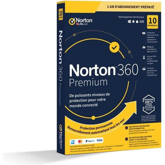 NORTON 360 Premium 75 Go FR 1 käyttäjän 10 laitetta - 12 Mt STD RET ENR MM