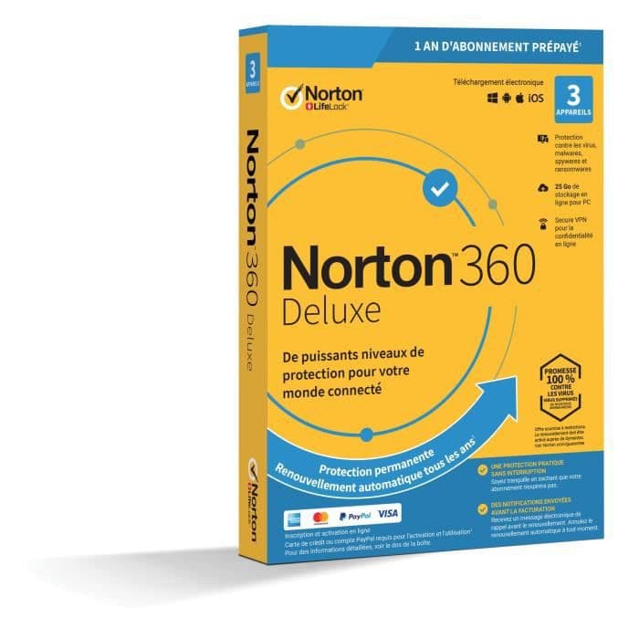 NORTON 360 Deluxe 25 GB FR 1 Bruger 3 Enheder - 12 MB STD RET ENR MM