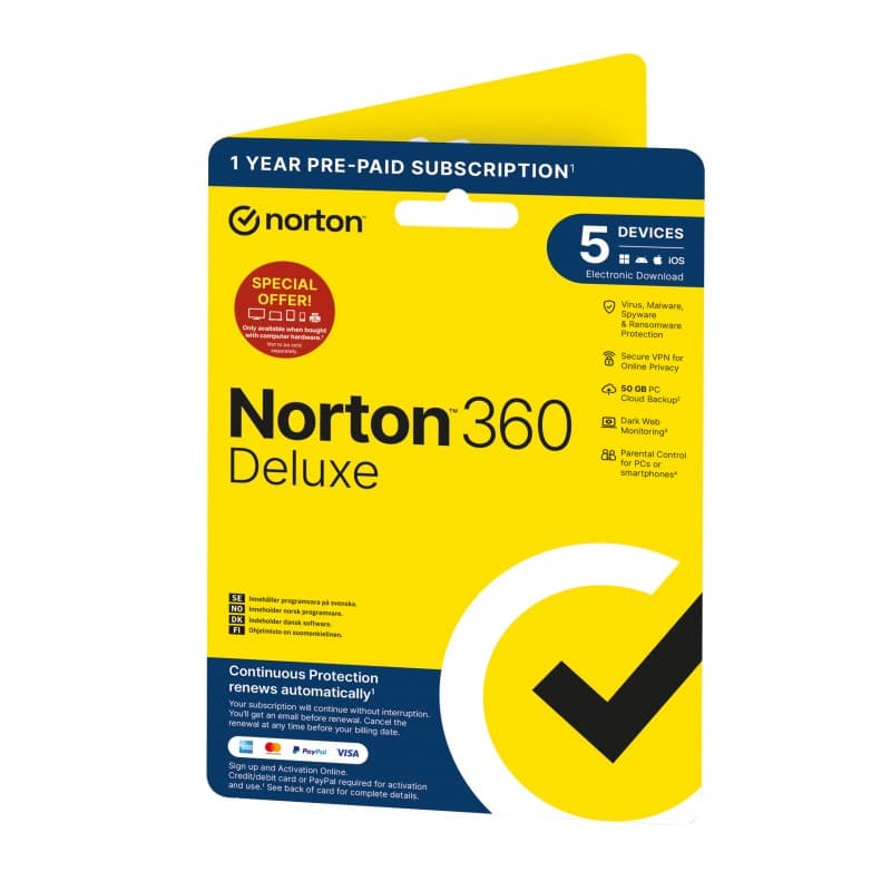 Norton 360 Deluxe 50GB allt-i-ett skydd för 5 enheter | CDON