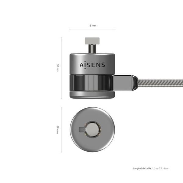Aisens - ASLK-D40K02-SL - Säkerhetskabel med nyckellås för dator, bildskärm, laptop 1,5 m