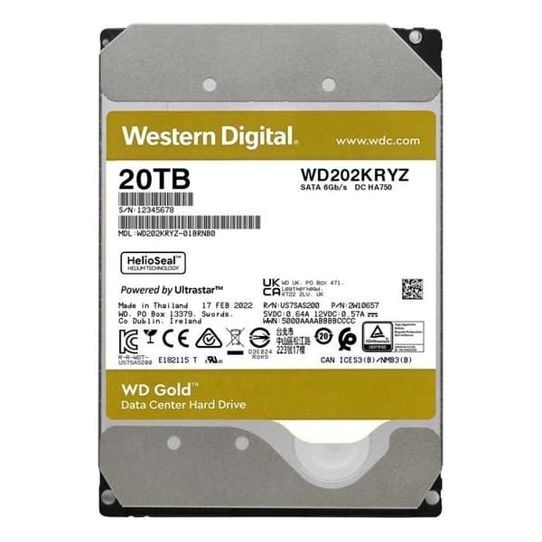 Hårddisk - Western Digital - WD Gold - 20 TB - Intern - 3,5 tum - SATA 6 Gb/s