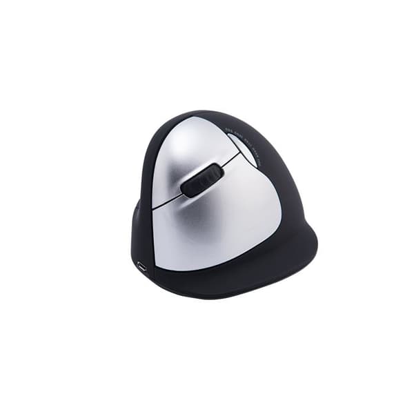 R-Go Tools HE-mus, ergonomisk design, MSD-förebyggande, uppladdningsbar vänsterhänt vertikal mus, stor (längd)