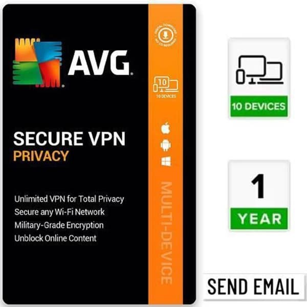 Säker VPN - AVG - 10 enheter - 1 år - PC, Android, Mac, iOS - Papperslös aktivering