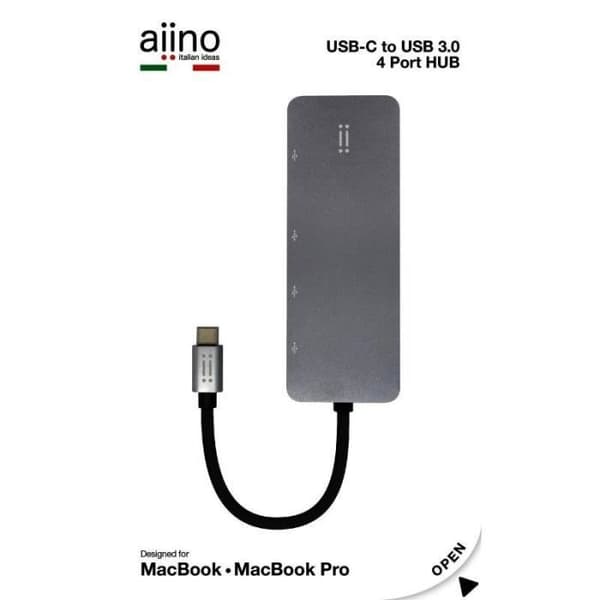 aiino italienska idéer aiino - USB-C Hub till 4 Hubs Aluminium USB 3.0 Hub för MacBook och iPad - Space Grey -