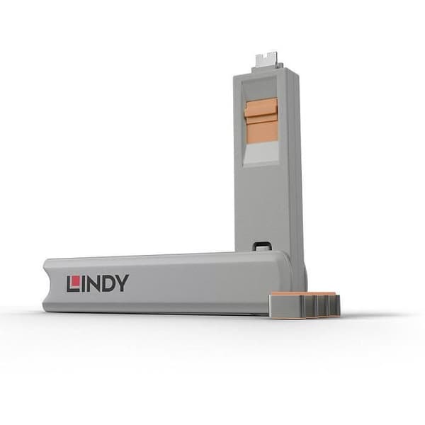 LINDY USB Type C Port Blocker Kit med nyckel och 4 lås, orange