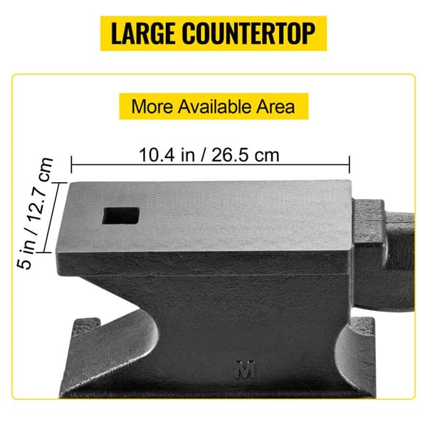 45kg städ med 3x 3cm fyrkantshål och hörn, 26,5x12,7cm stor arbetsyta, gjutjärnsstruktur, poleringsbehandling, robust och stabil