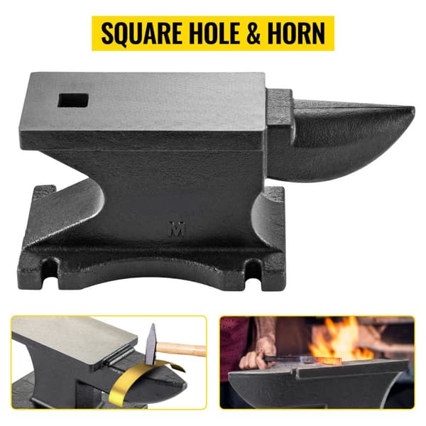 25kg städ med 2,4x 2,4cm fyrkantshål och hörn, 21,8x10,4cm stor arbetsyta, gjutjärnsstruktur, poleringsbehandling, robust och stabil