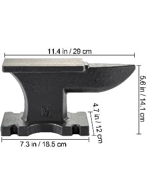 11kg städ med hörn och 17,2x8,9cm stor arbetsyta, gjutjärnsstruktur, poleringsbehandling, robust och stabil