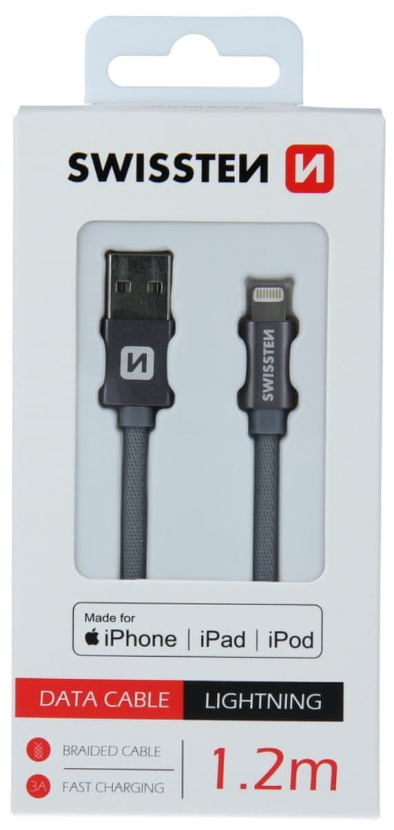 Swissten MFI Textile Fast Charge 3A Lightning Data and Charging Cable 1.2m