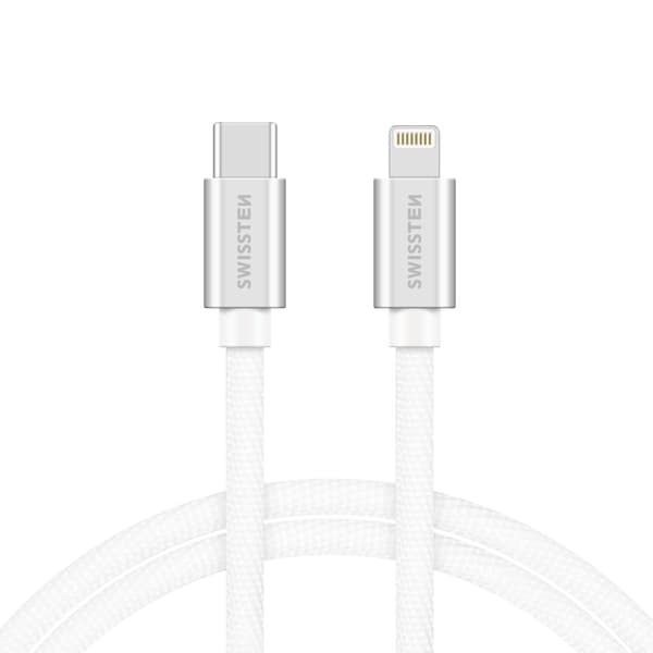 Swissten datový kabeltextile usb-c / lightning 2,0 m stříbrný