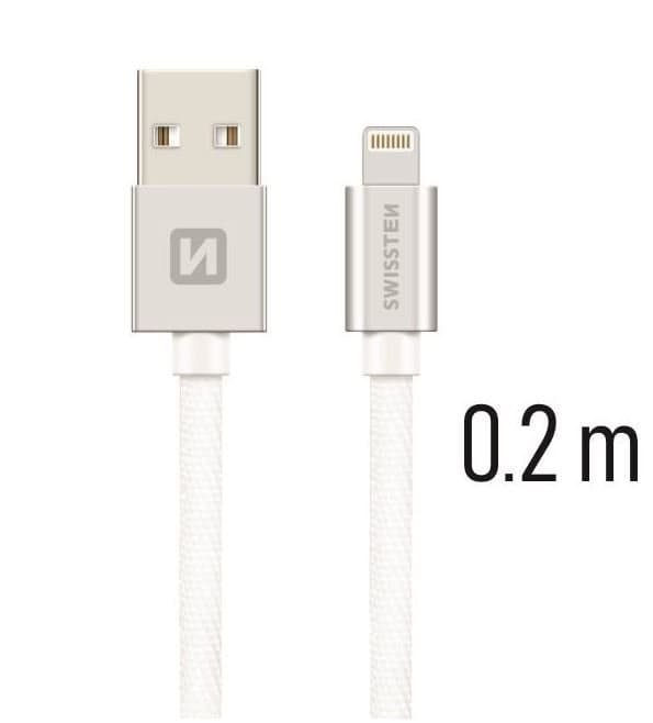Swissten Datový Kabel Textile Usb / Lightning 0,2 M Stříbrný