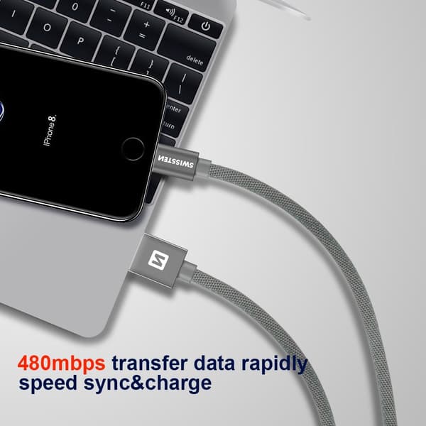 Swissten Datový Kabel Textile Usb / Lightning 0,2 M Stříbrný