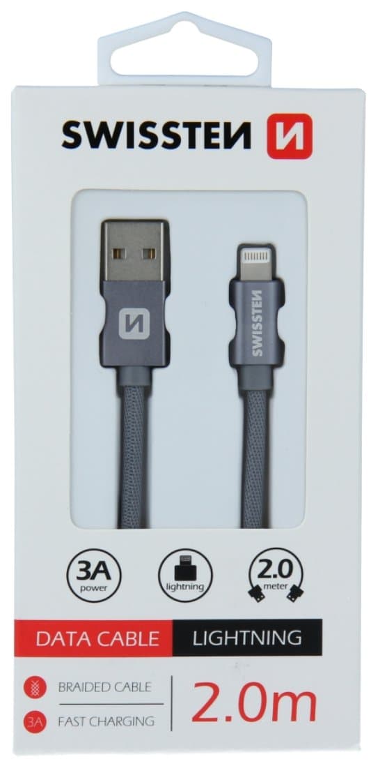Swissten Textile Fast Charge 3A Lightning Data and Charging Cable 2m