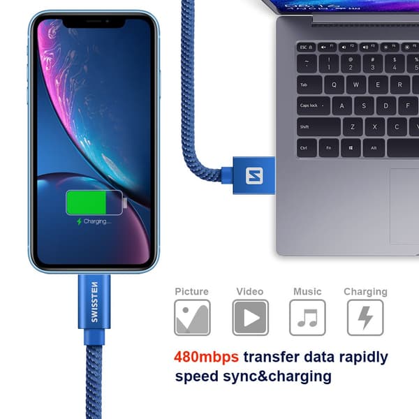 Swissten Datový Kabel Textile Usb / Lightning 1,2 M Modrý