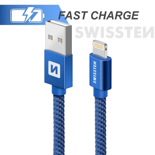 Swissten Datový Kabel Textile Usb / Lightning 1,2 M Modrý