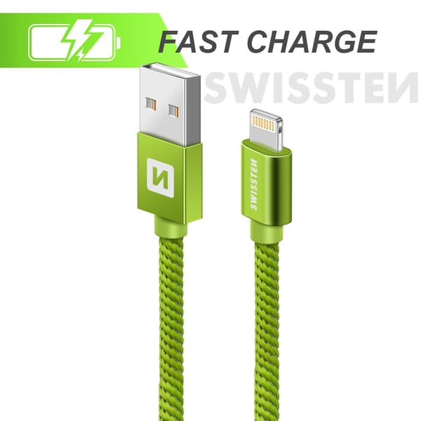 Swissten Datový Kabel Textile Usb / Lightning 1,2 M Zelený